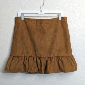 NWT J. Crew Factory Women's Brown Faux Suede Ruffle Mini Skirt Lined Western 8